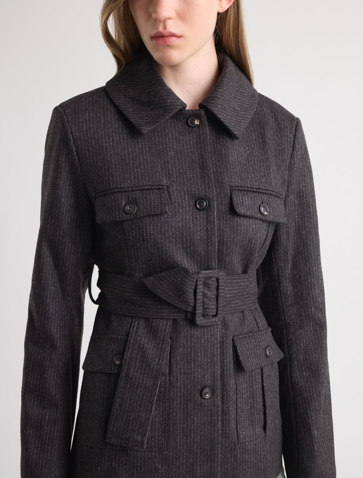 Zepel ii jacket oversized collar removable waist belt