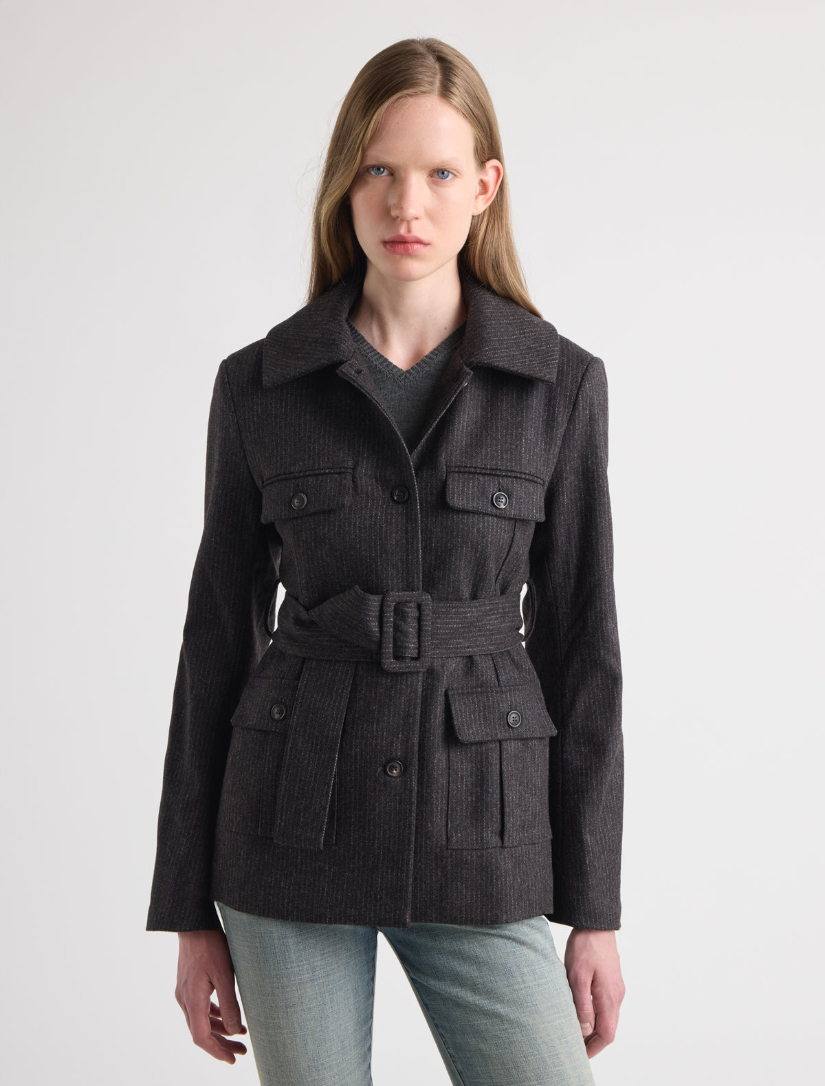 Zepel ii jacket oversized collar removable waist belt