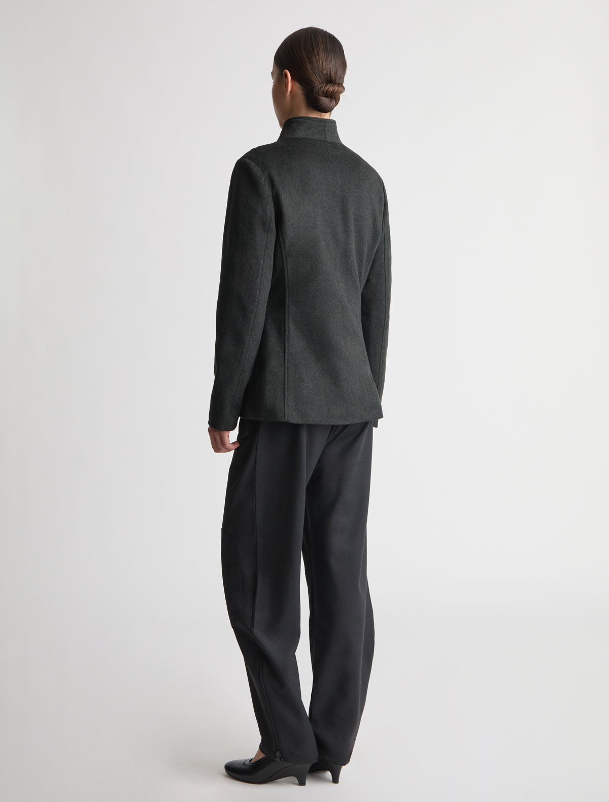 Yashi fitted midi coat double breasted front high neck