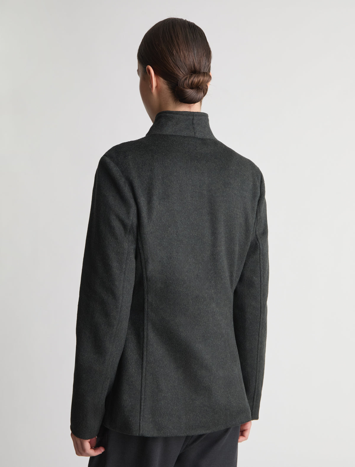 Yashi fitted midi coat double breasted front high neck