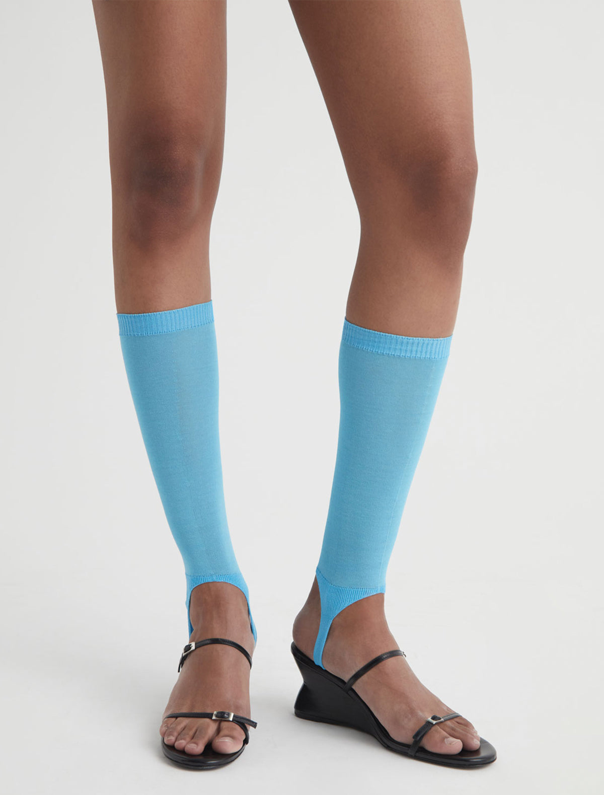 Long dina long fuseau style knitted socks blue