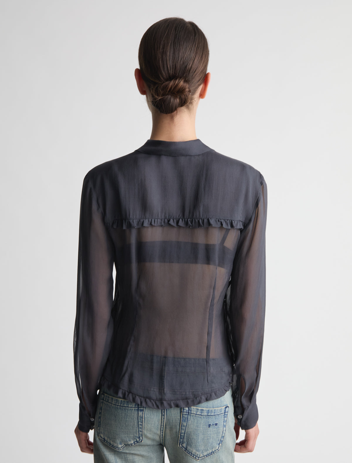 Eralda silk shir small ruffle details shoulders grey