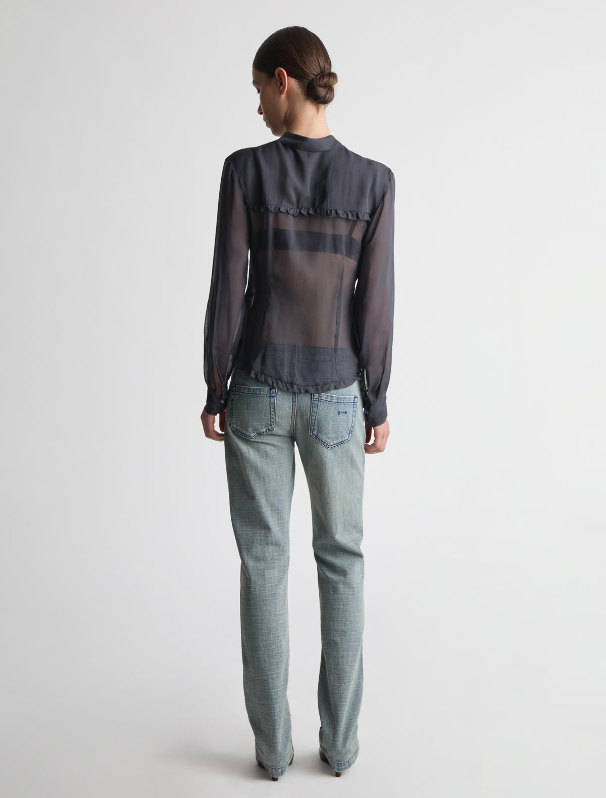 Eralda silk shir small ruffle details shoulders grey