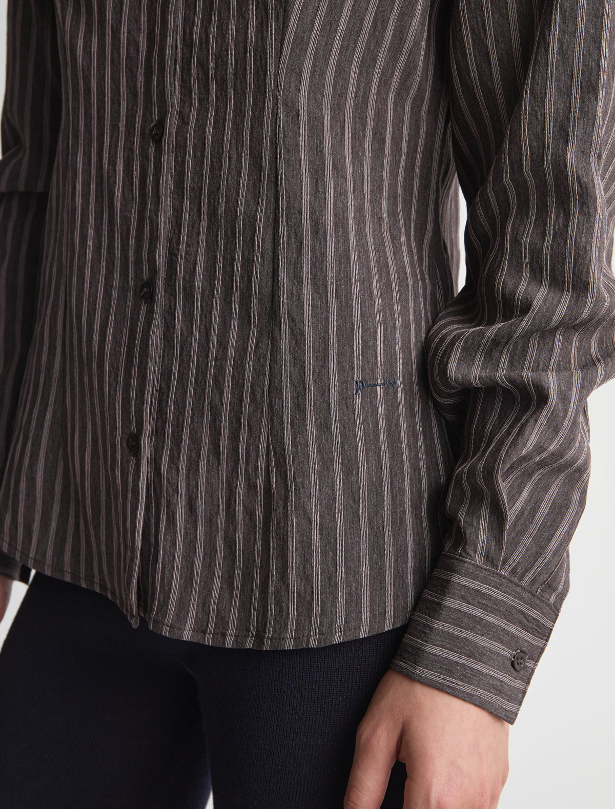 Liren fitted brown striped shirt pw embroidery brown