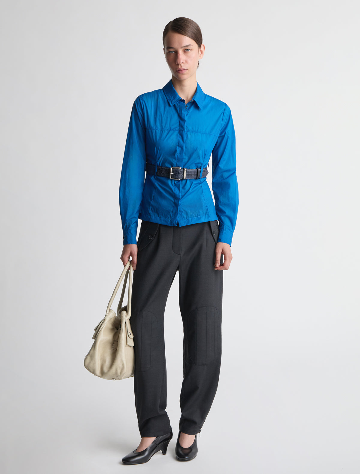 Meltuit fitted nylon shirt belt loops waist blue