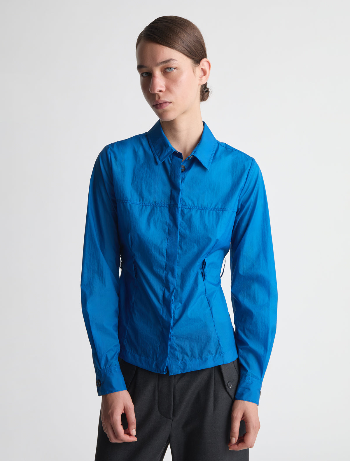 Meltuit fitted nylon shirt belt loops waist blue