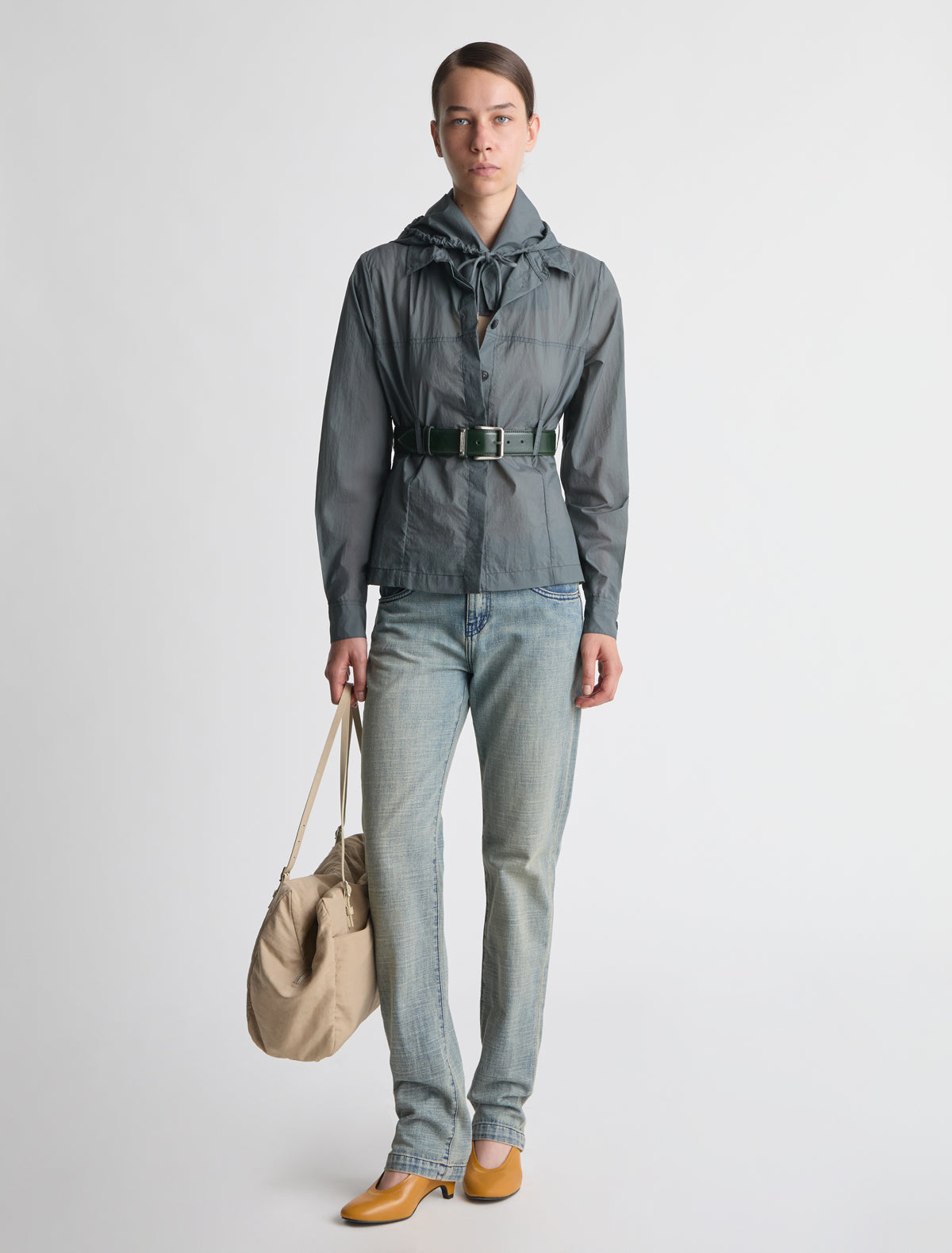 Meltuit fitted nylon shirt belt loops waist grey