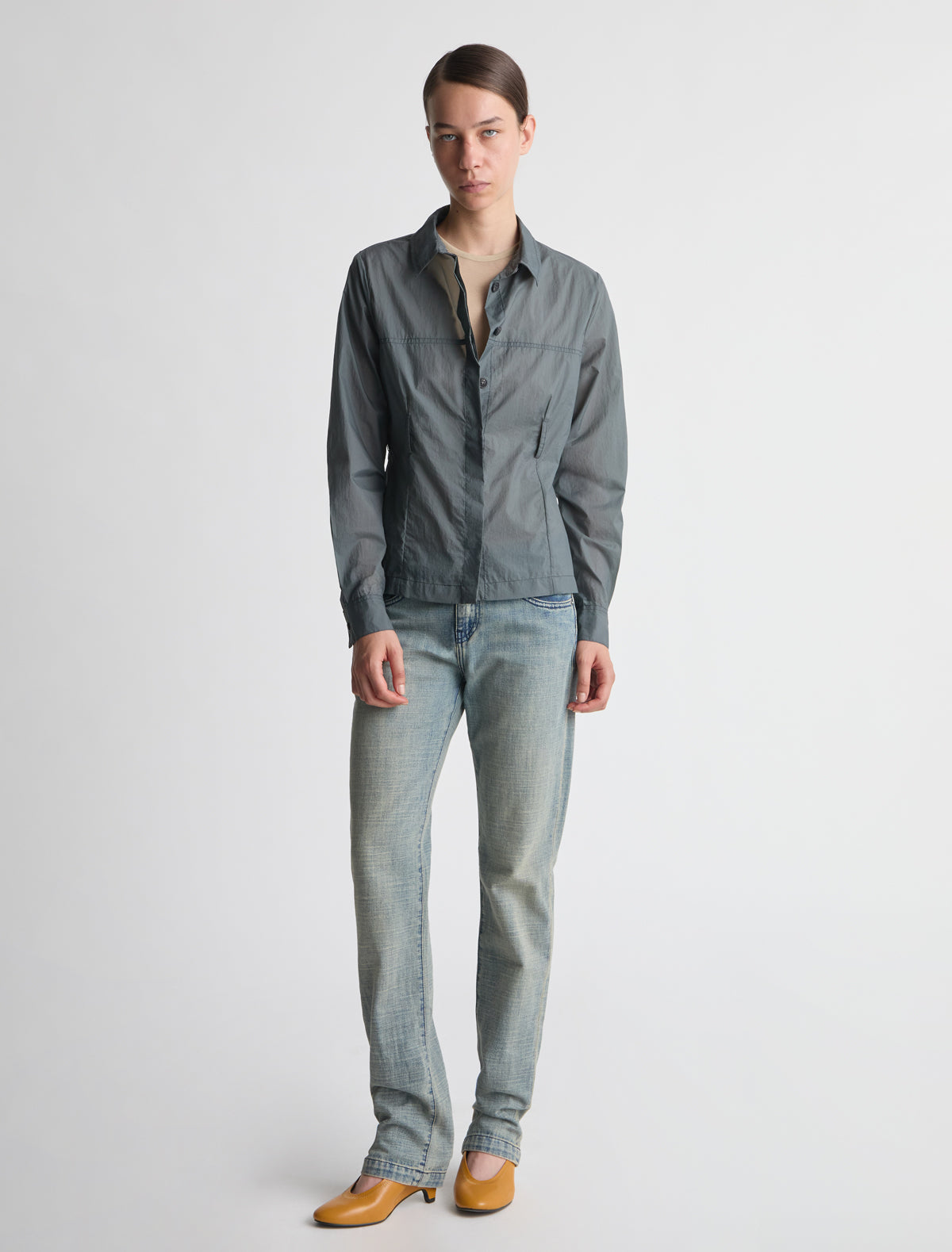 Meltuit fitted nylon shirt belt loops waist grey