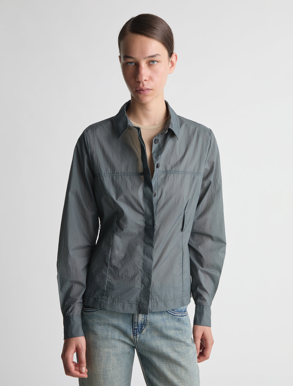 Meltuit fitted nylon shirt belt loops waist grey
