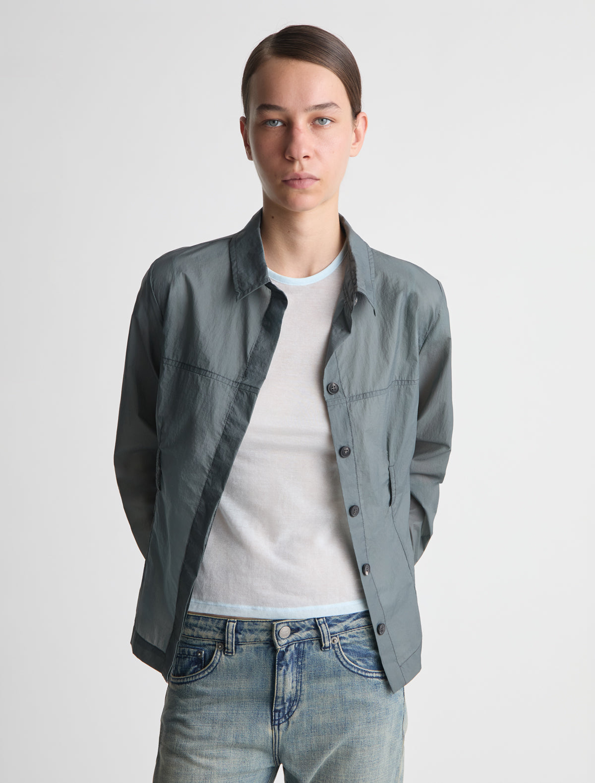 Meltuit fitted nylon shirt belt loops waist grey