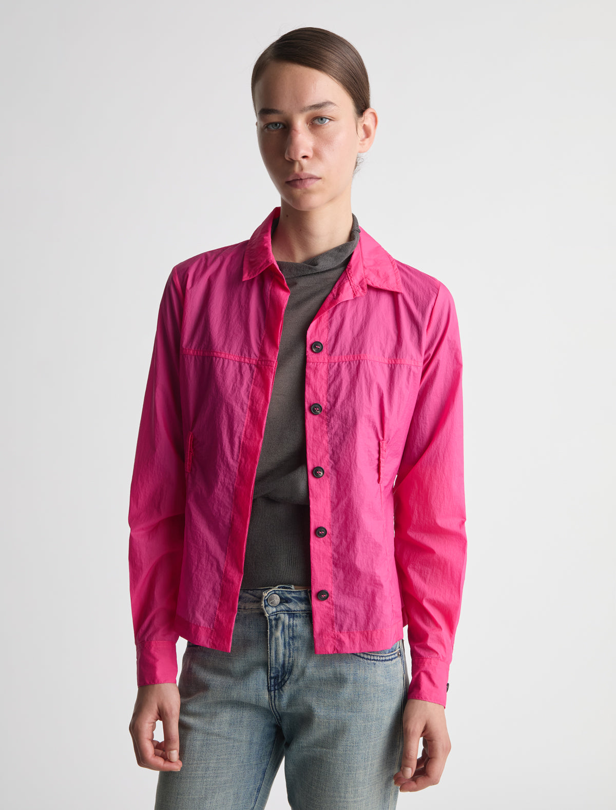 Meltuit fitted nylon shirt belt loops waist pink