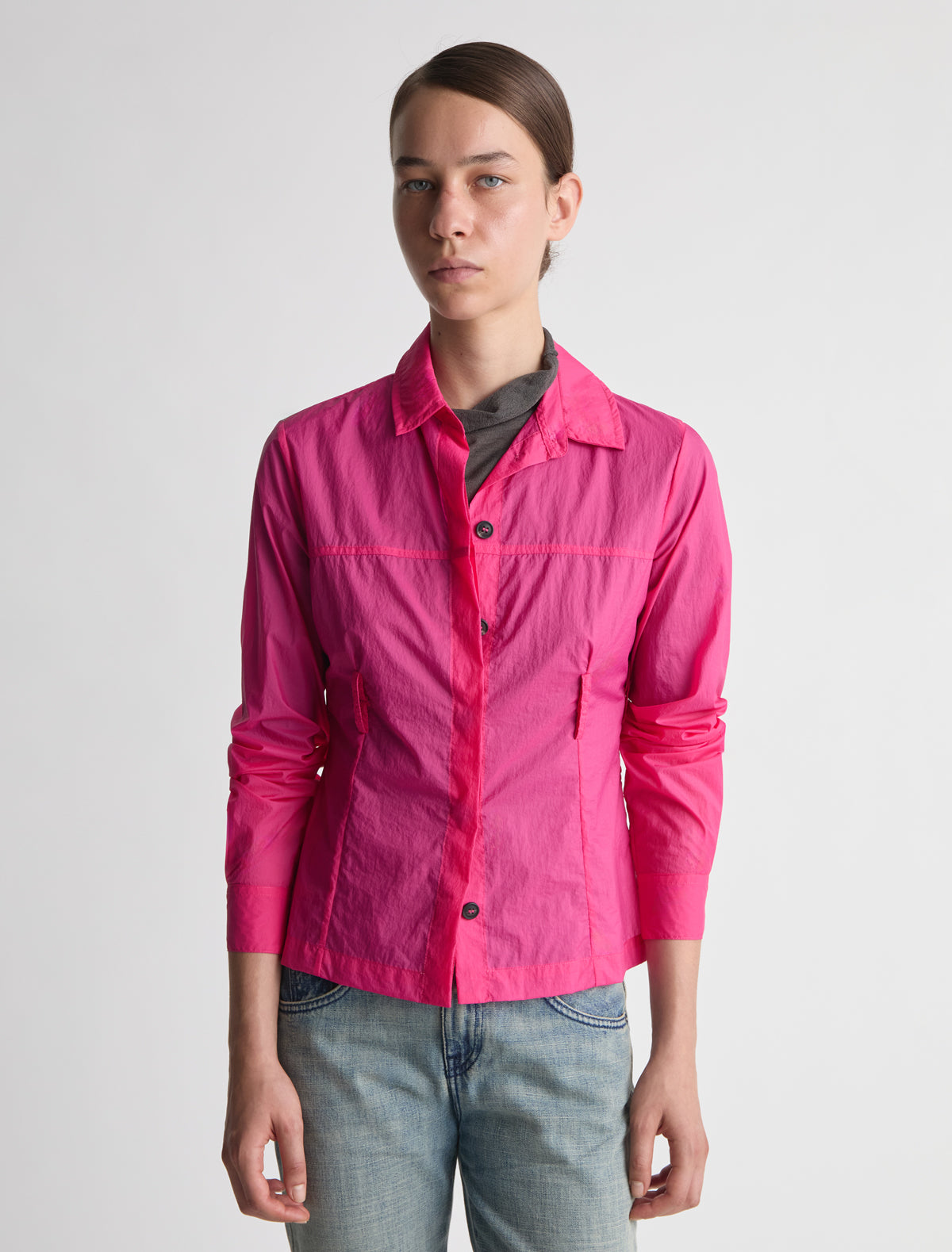 Meltuit fitted nylon shirt belt loops waist pink