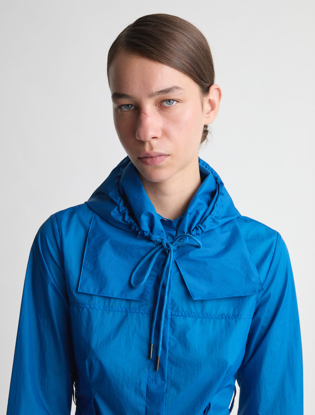 Eura nylon hood adjustable drawstring blue