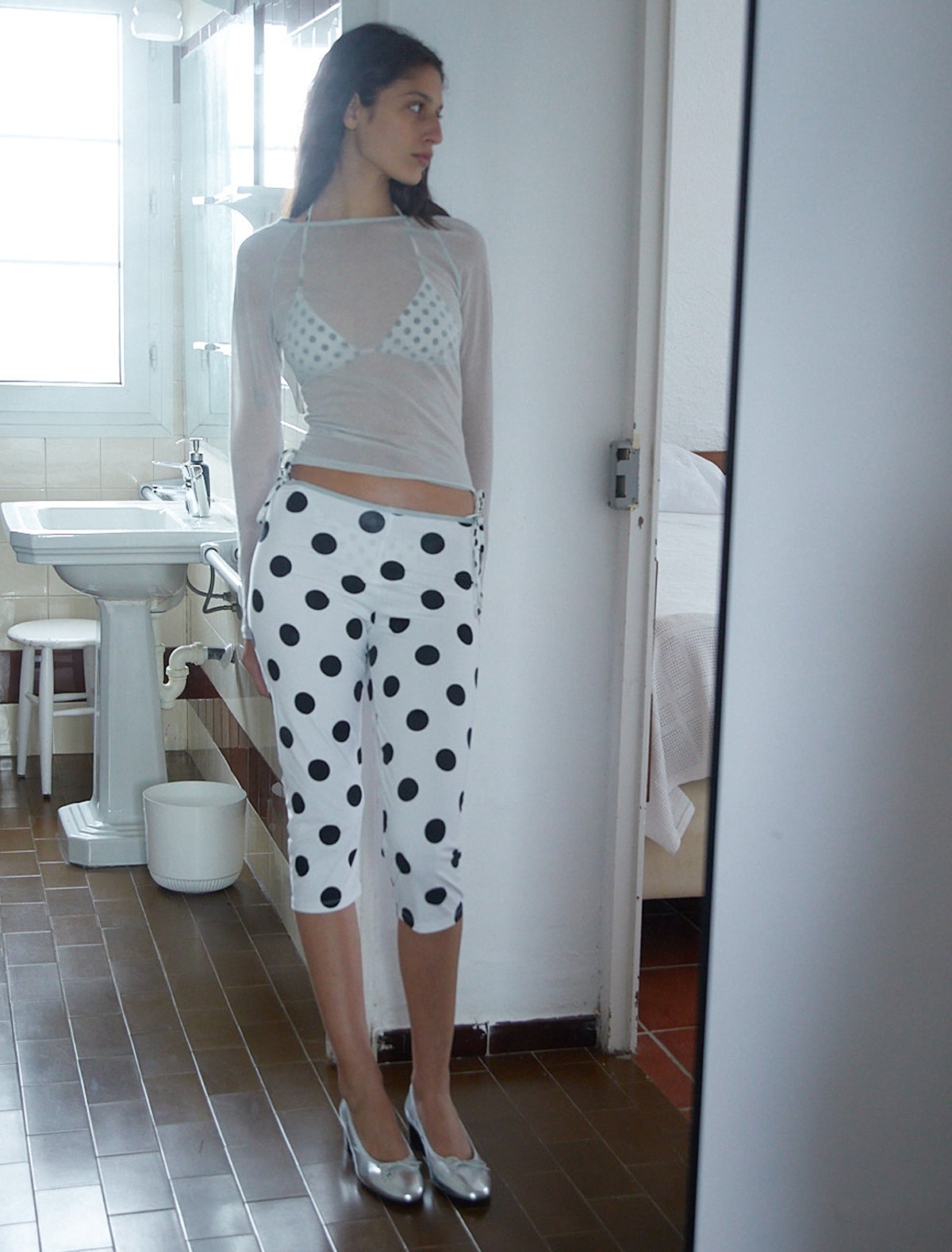 Aneu polka dot capri leggings pw embroidery