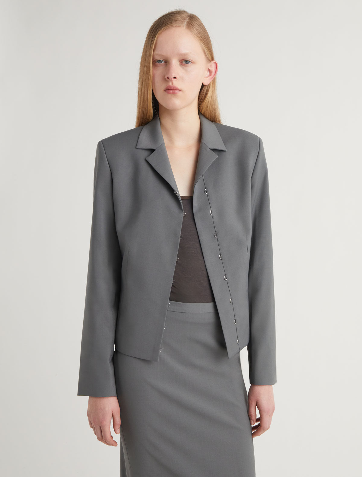 Lula fitted blazer snap button closure
