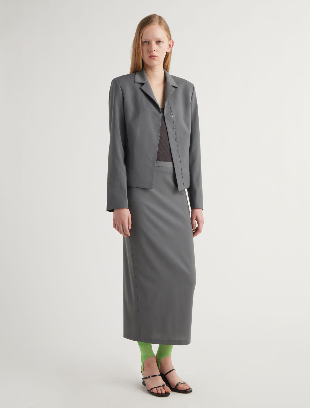 Lula fitted blazer snap button closure