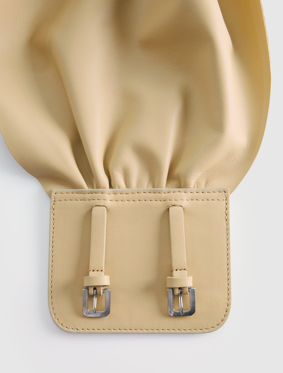 Adriana gathered leather sash double metal buckle closure ocher