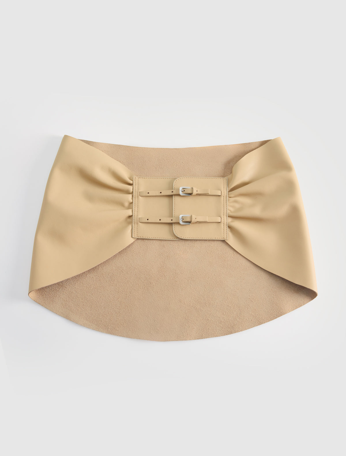 Adriana gathered leather sash double metal buckle closure ocher