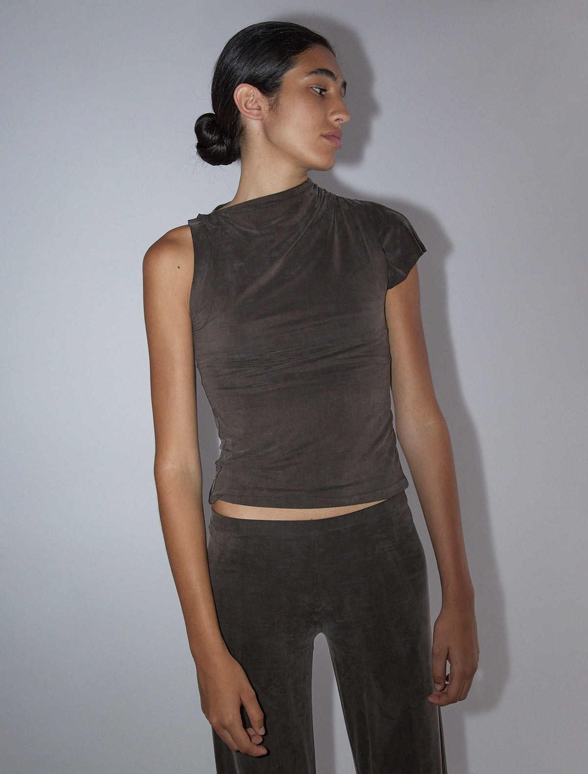 Elvira asymmetric cupro top brown