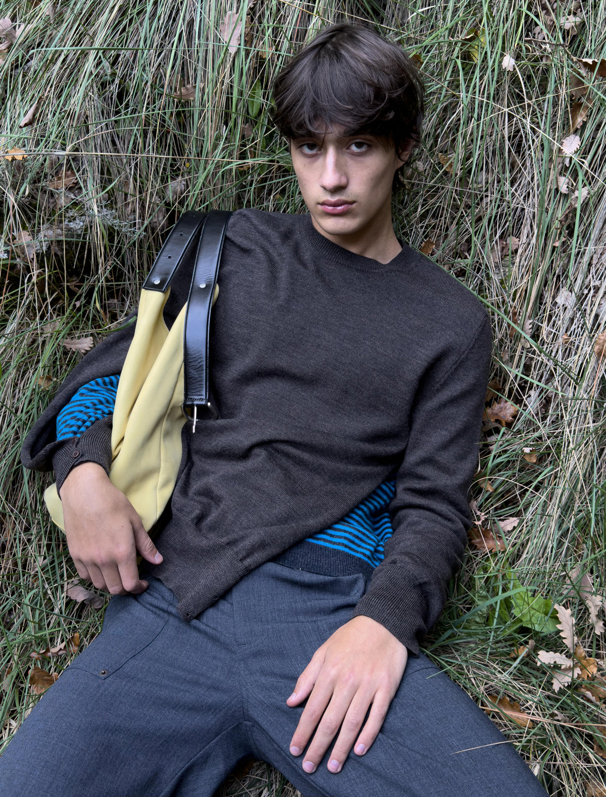 Fa b men wool sweater button openings sides sleeves