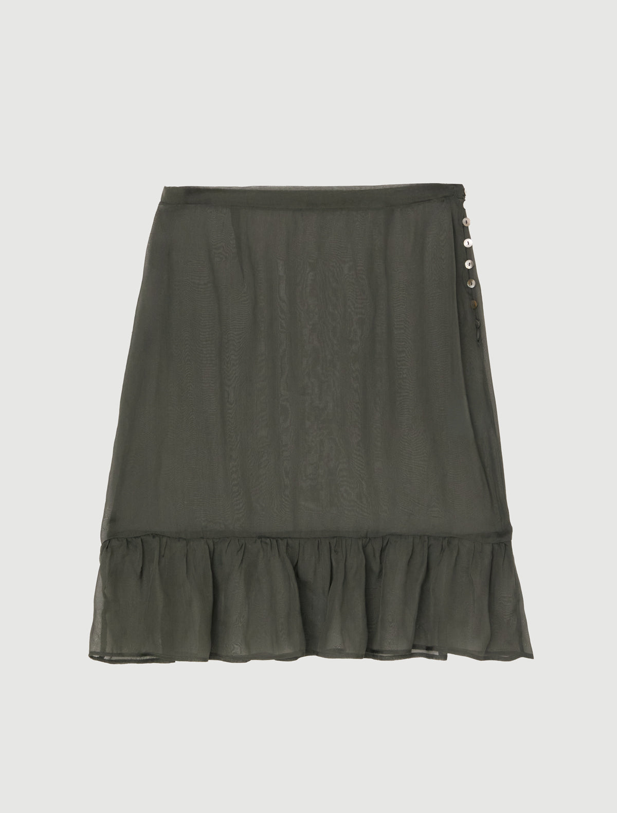 Bloo a line silk skirt ruffled hem darkgreen