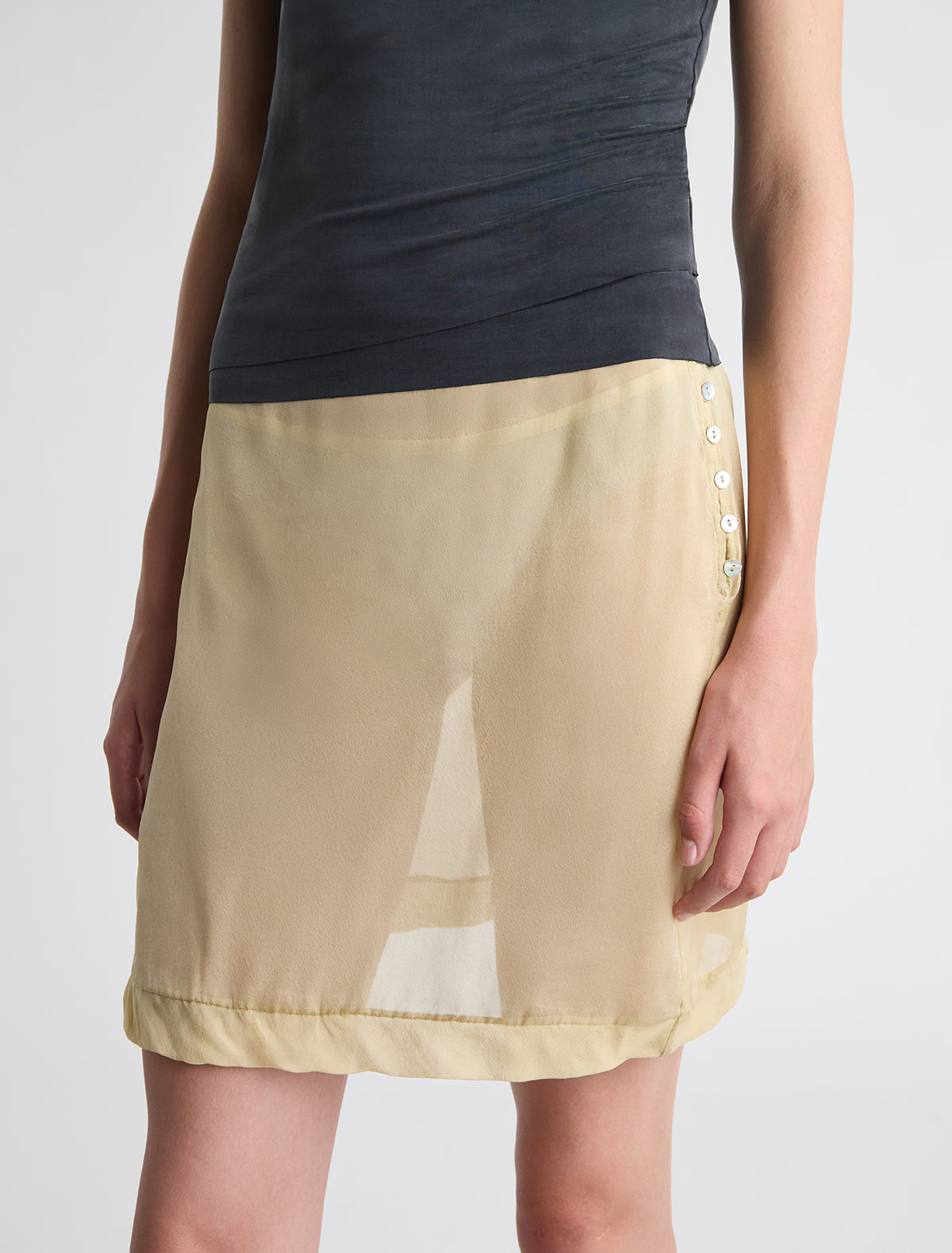Enos straight silk skirt ruffle detail