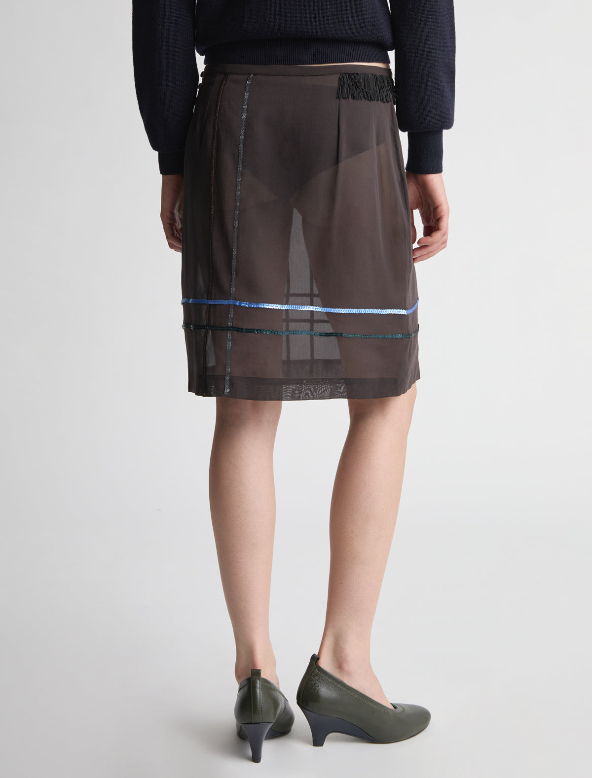 Meridiana skirt sequin embroidery fringe detail waist brown