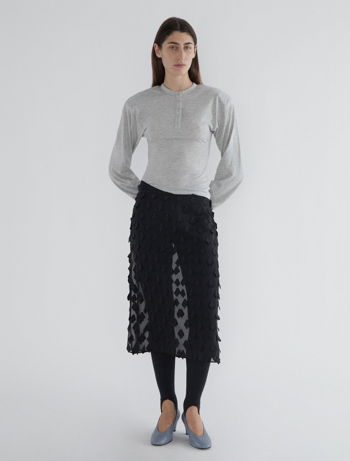 Tris sheer midi skirt petal shaped tabs detail black