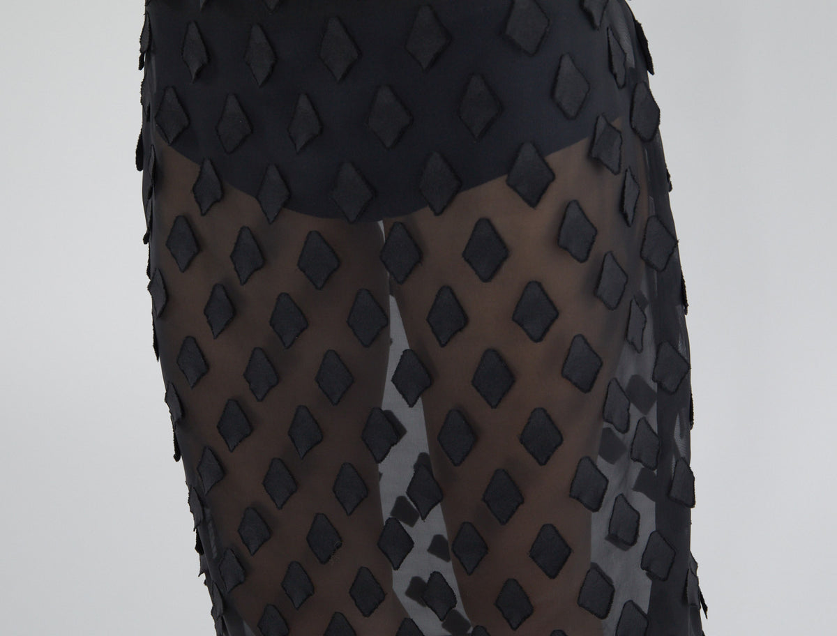Tris sheer midi skirt petal shaped tabs detail black