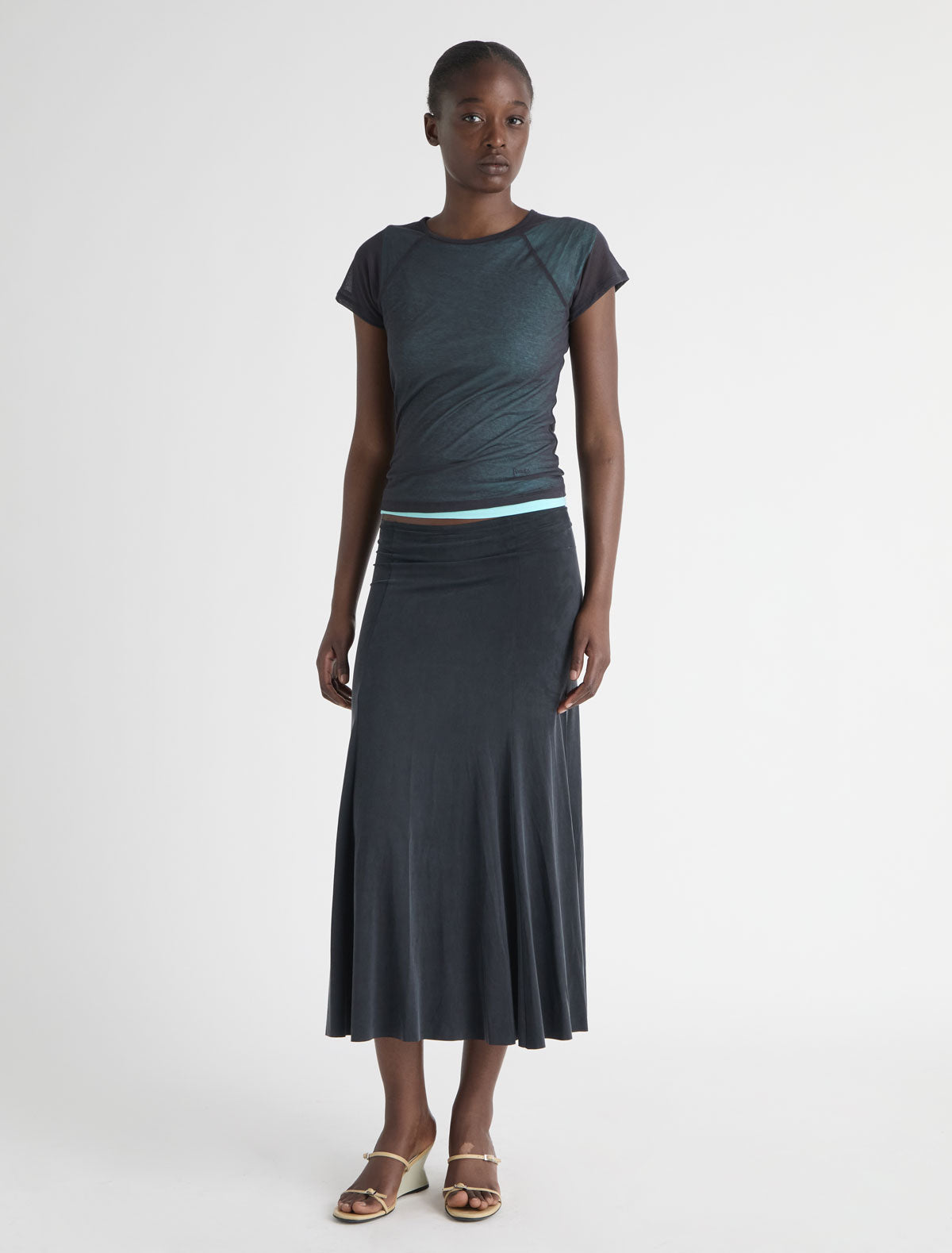 Vicky flared cupro skirt black