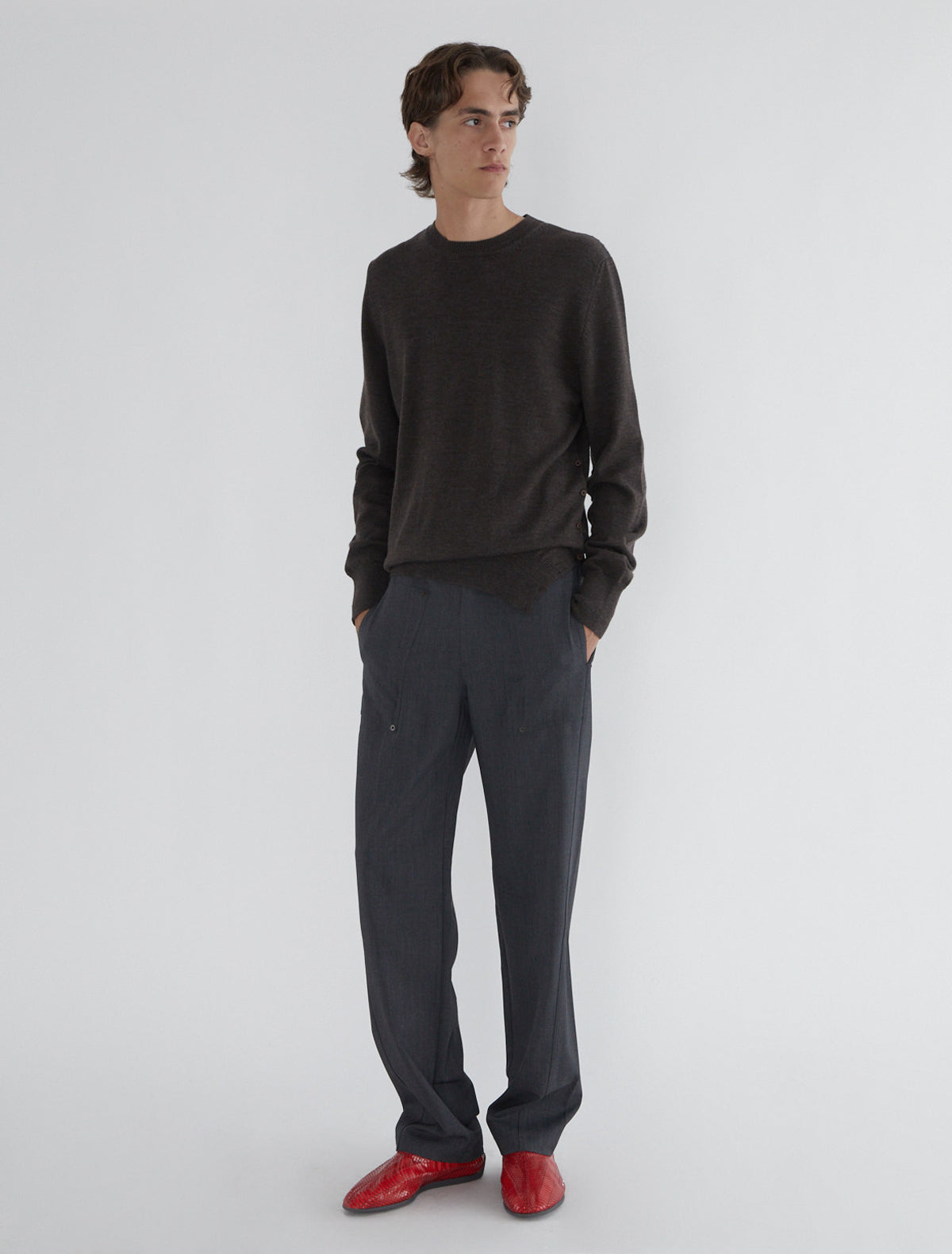 Fa b men wool sweater button openings sides sleeves