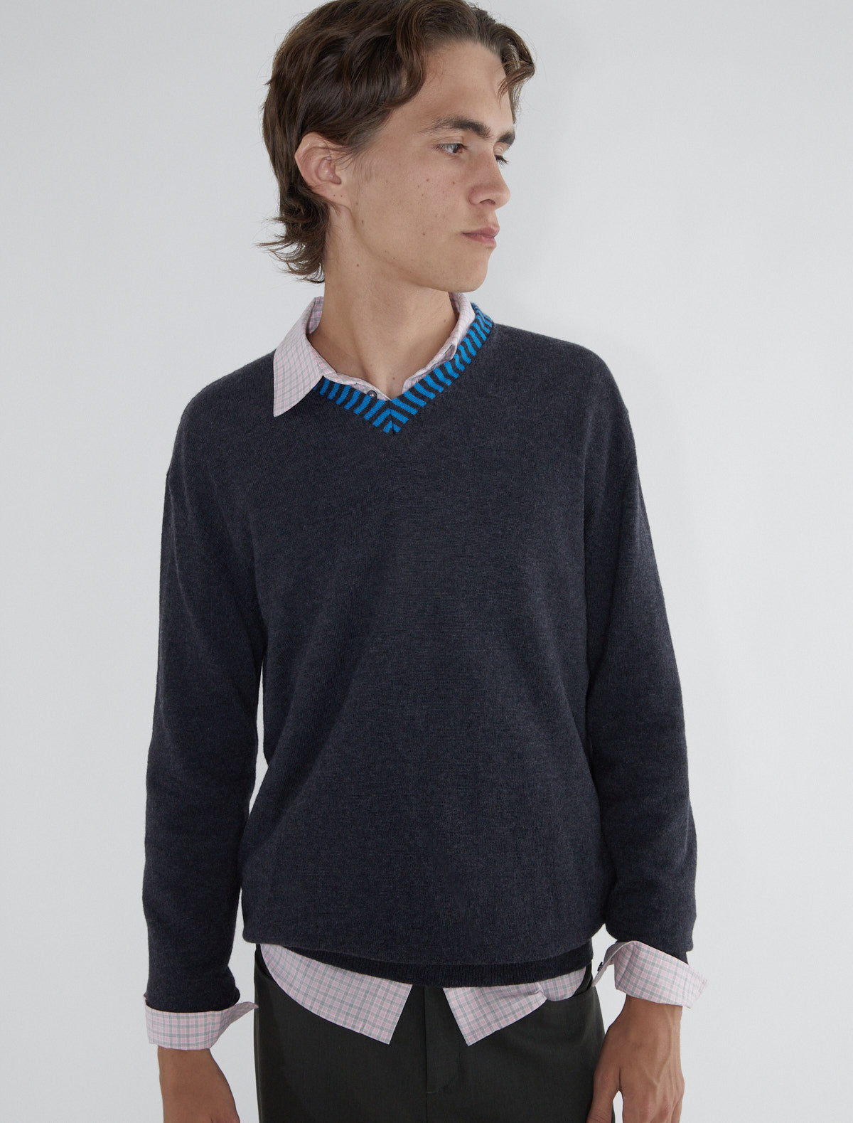 Lani soft wool v neck sweater contrasting neckline