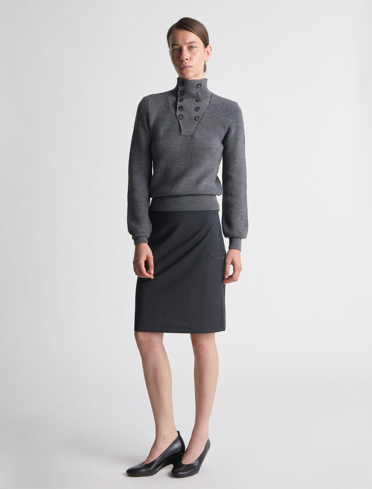 Milon knitted high neck sweater button fastening grey