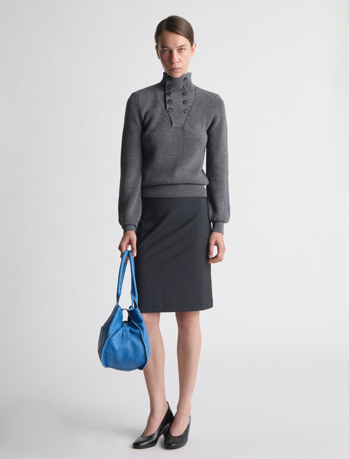 Milon knitted high neck sweater button fastening grey