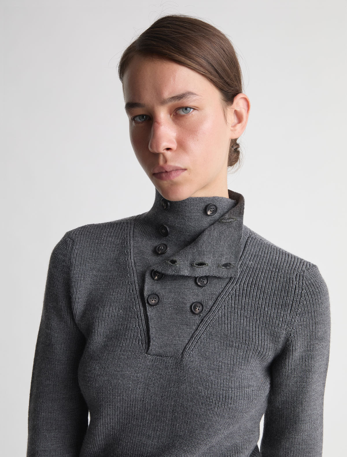 Milon knitted high neck sweater button fastening grey