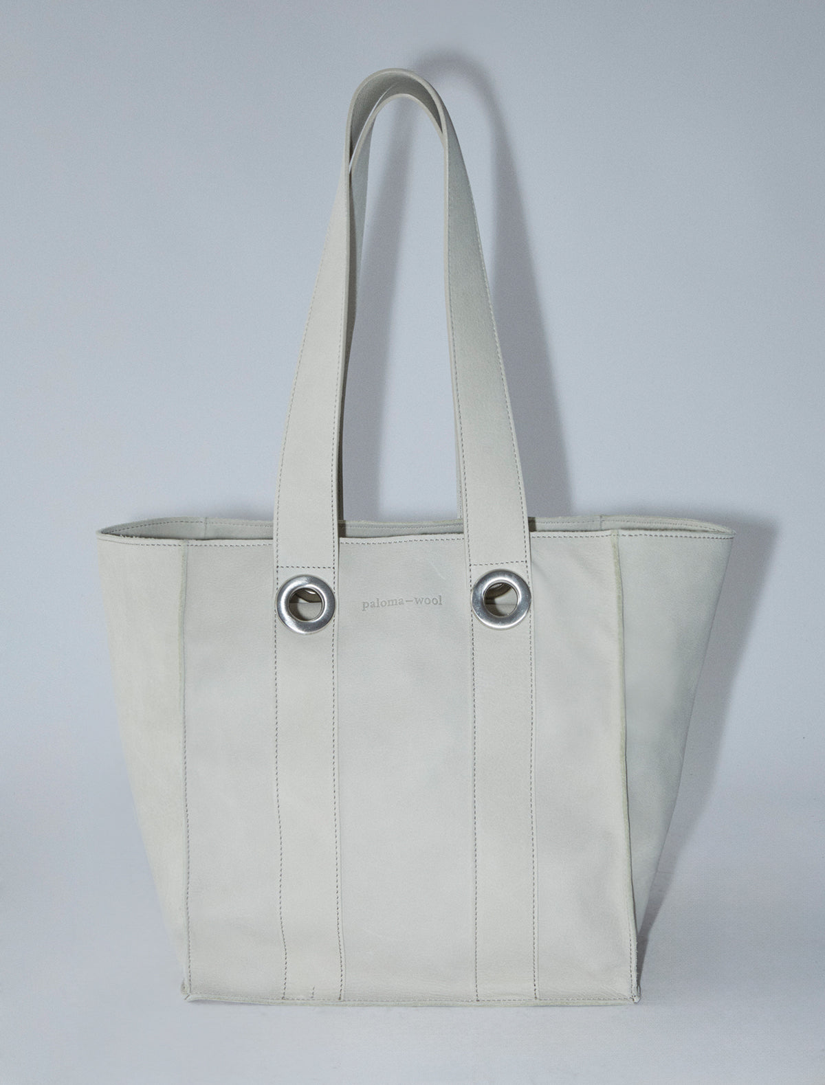 Milagros square shaped bucket bag eyelets detail ecru