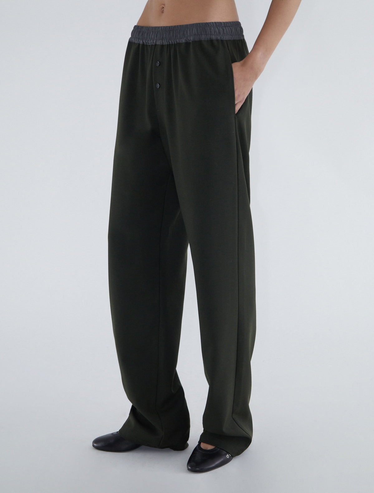 Gales relaxed suit trousers elastic contrast waistband khaki