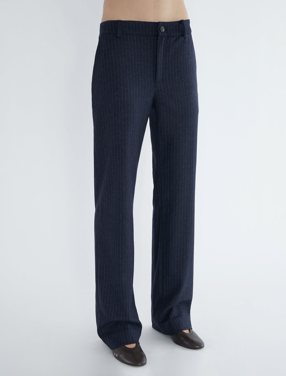 Hina straight leg classic wool pants navy