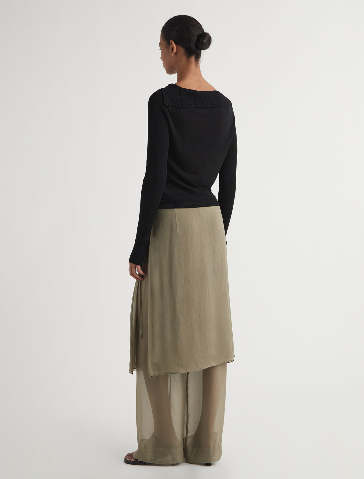 Silk low archive silk straight leg pants overlaping fixed skirt khaki