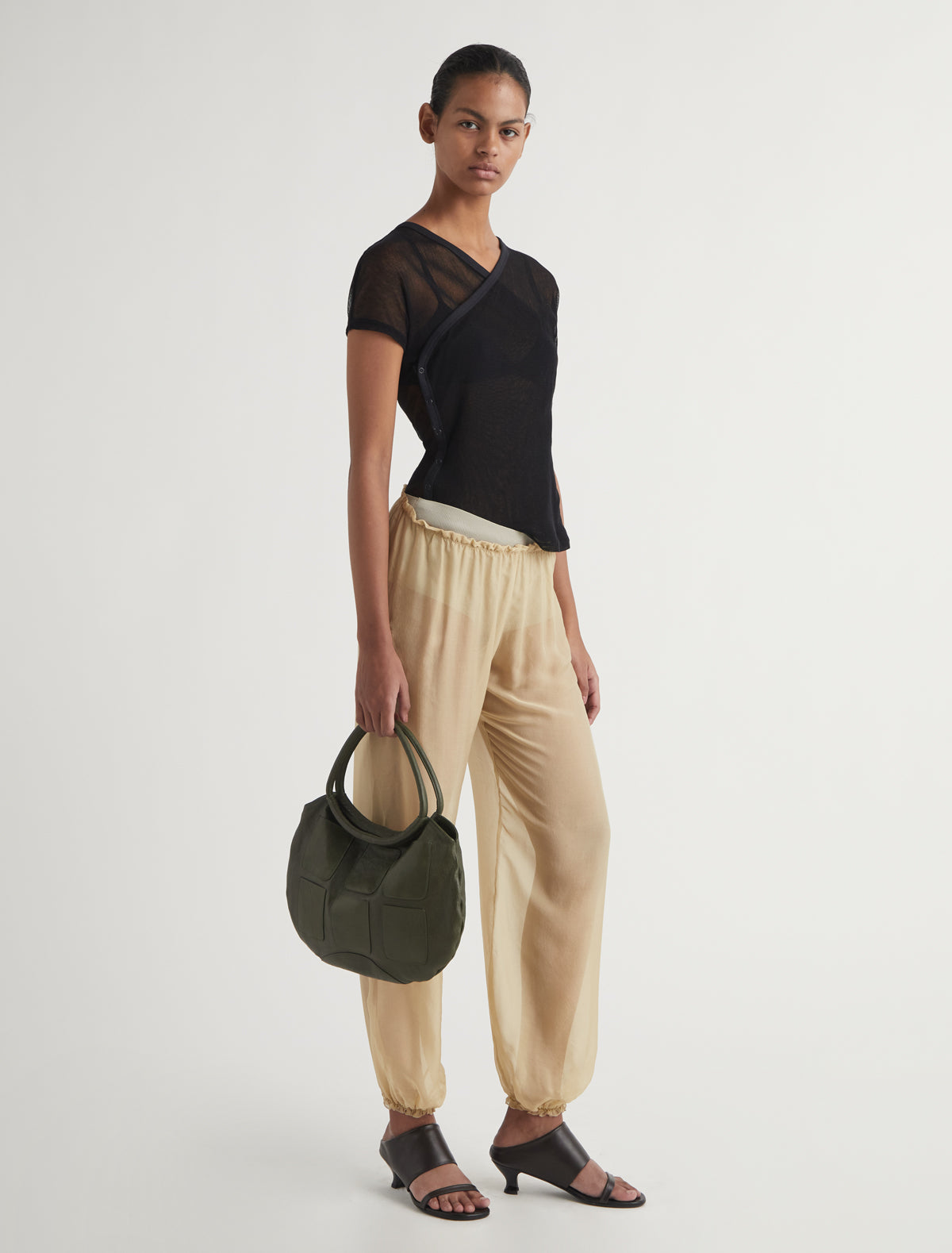 Weza delicate sheer harem silk pants elastic wasitband ankles ecru