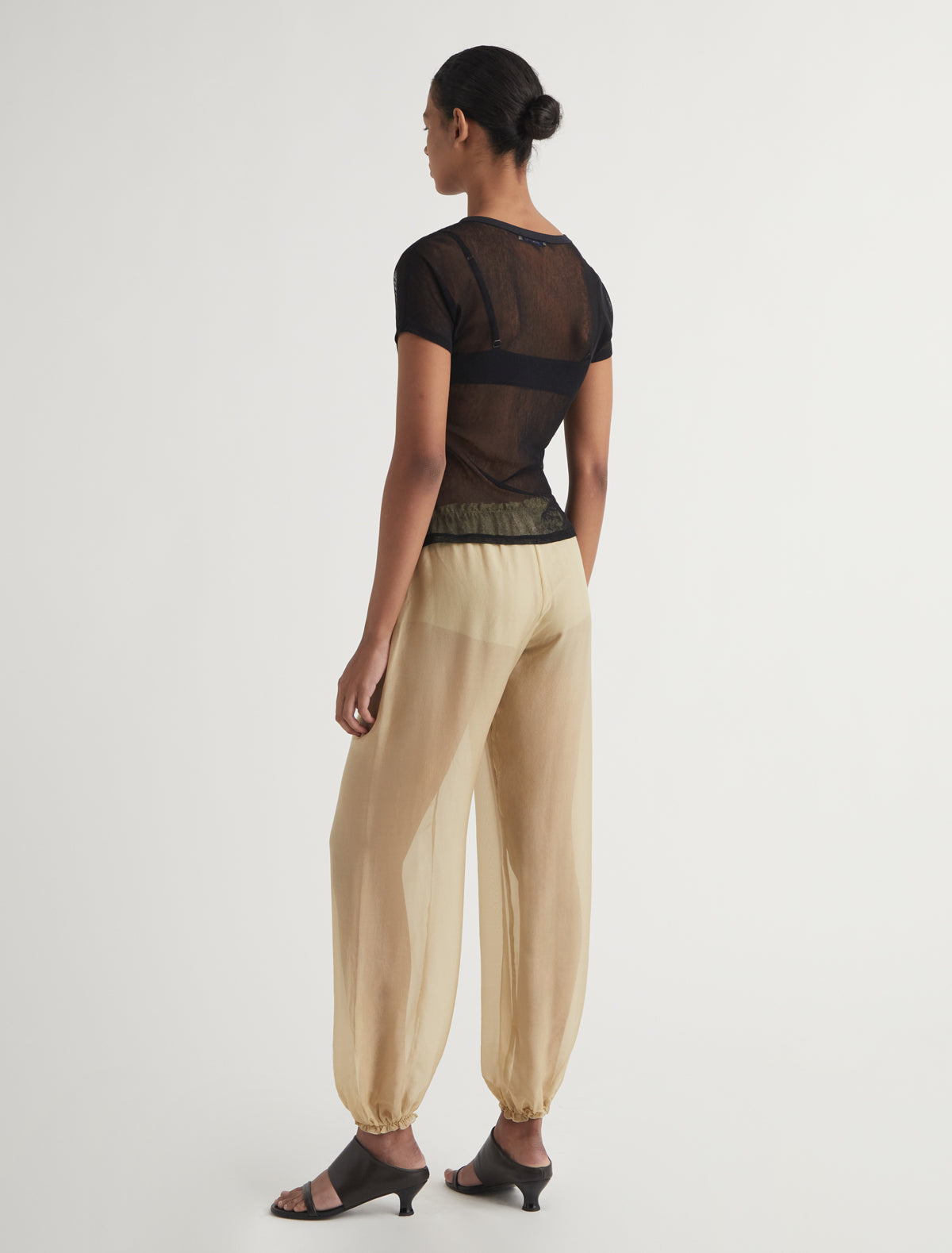 Weza delicate sheer harem silk pants elastic wasitband ankles ecru