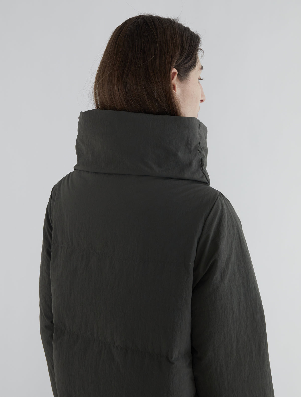 Long pruit puffer nylon oversized collar green