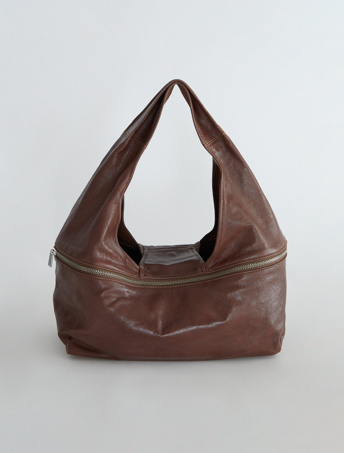 Riba zip bucket style shoulder bag brown