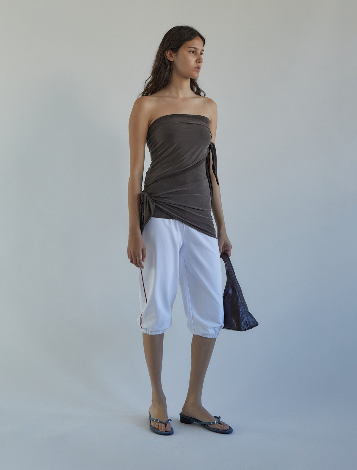 Buho cupro bandeau top long ties wrap around brown