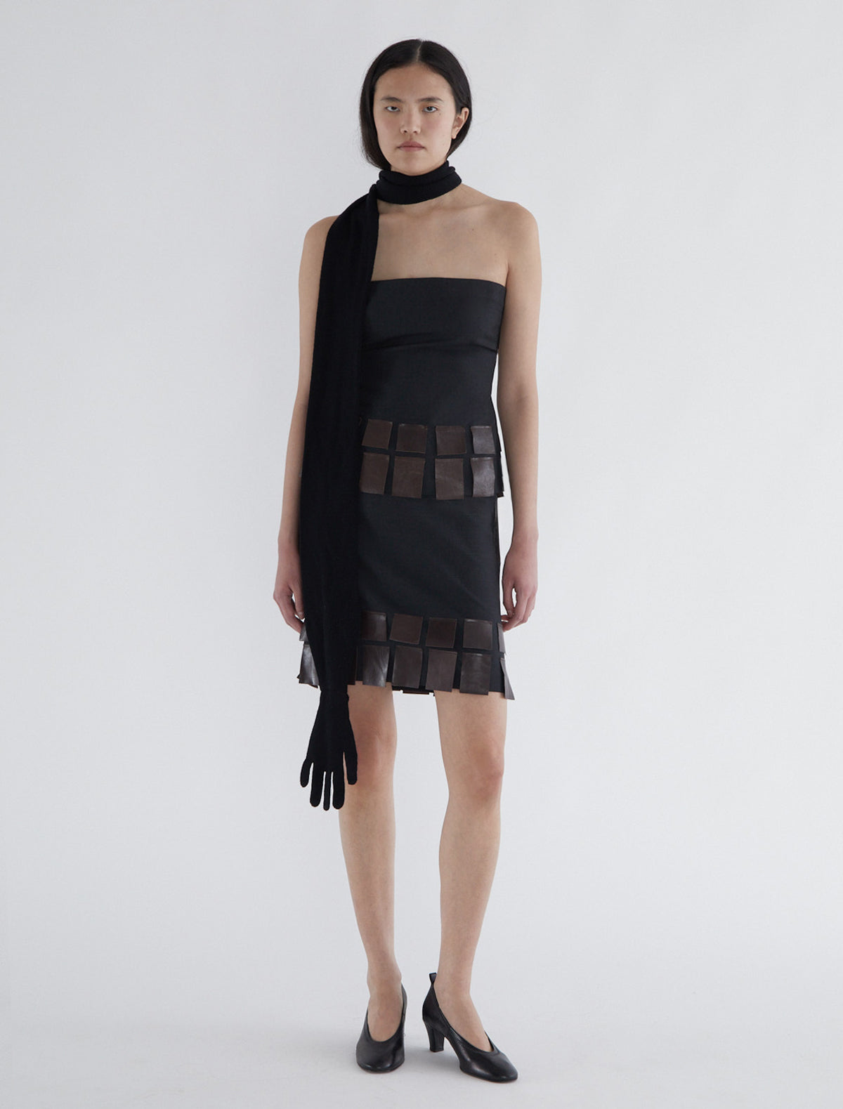 Diana fitted tailoring bandeau top leather flaps