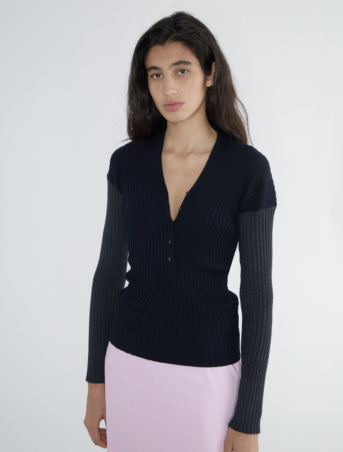 Marisa long sleeve ribbed sweater front button opening