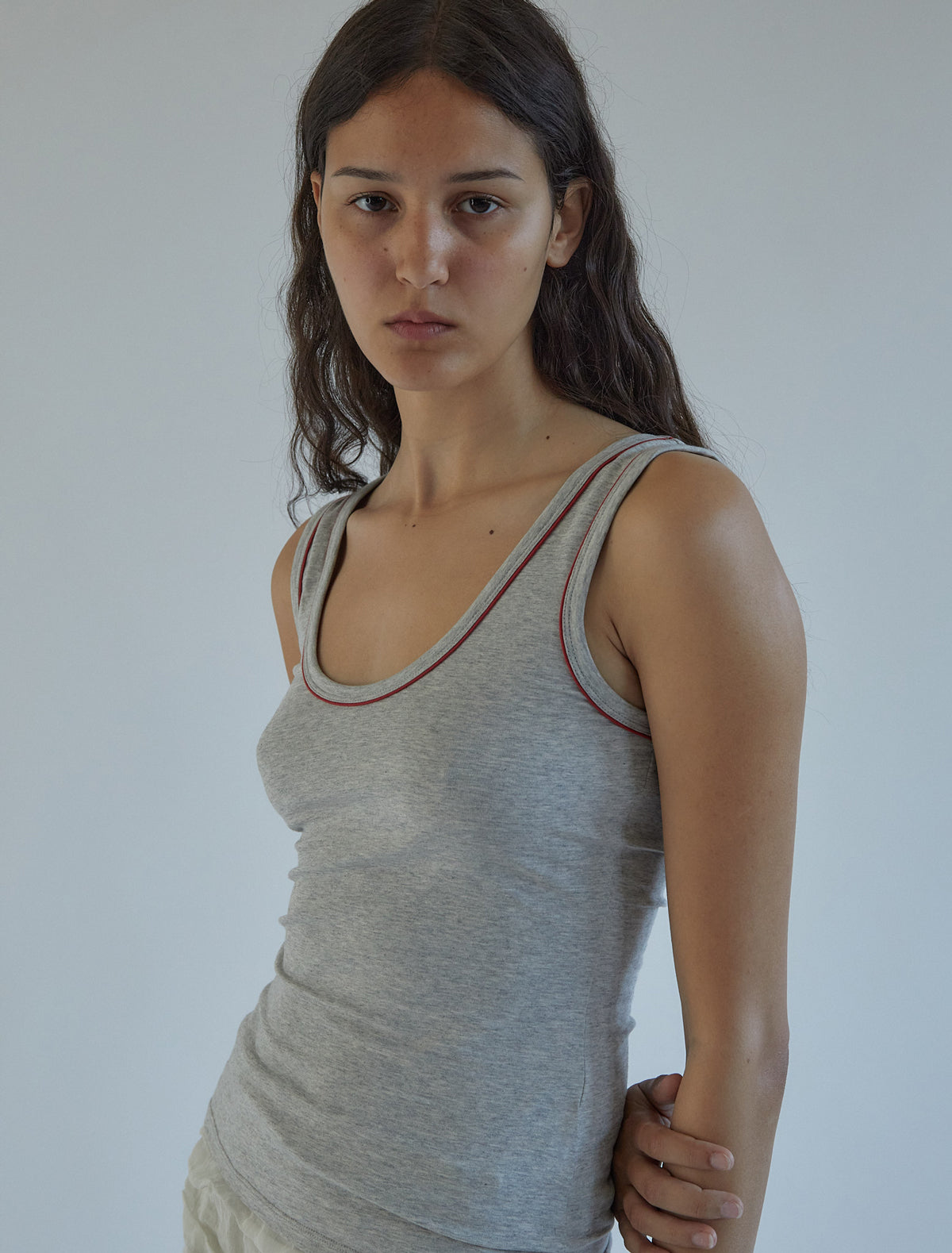 Nadal fitted tank top contrast trim neckline armholes cotton