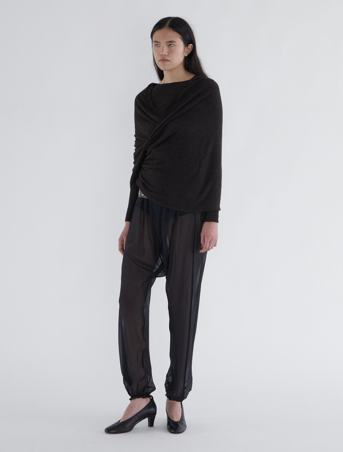 Elio ribbed sweater crossover piece darkbrown