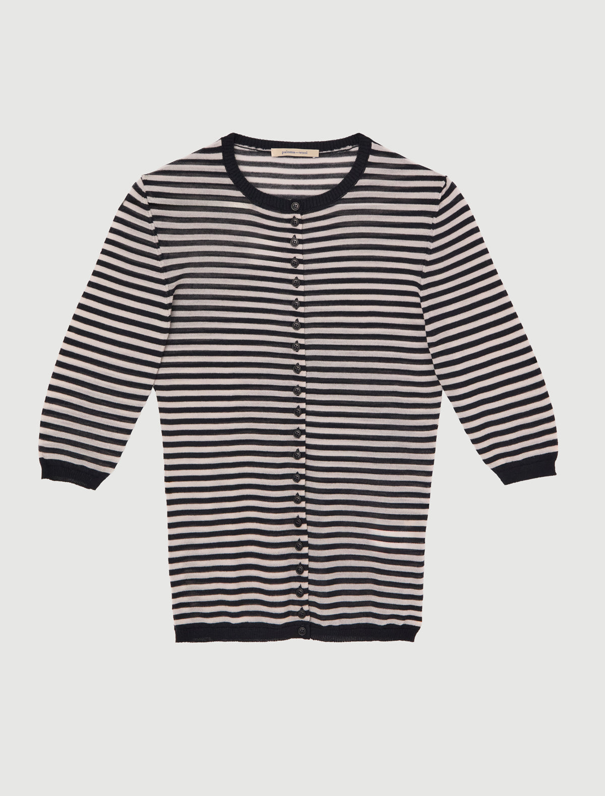 Balsam fitted striped cardigan button closure elbow length sleeves black