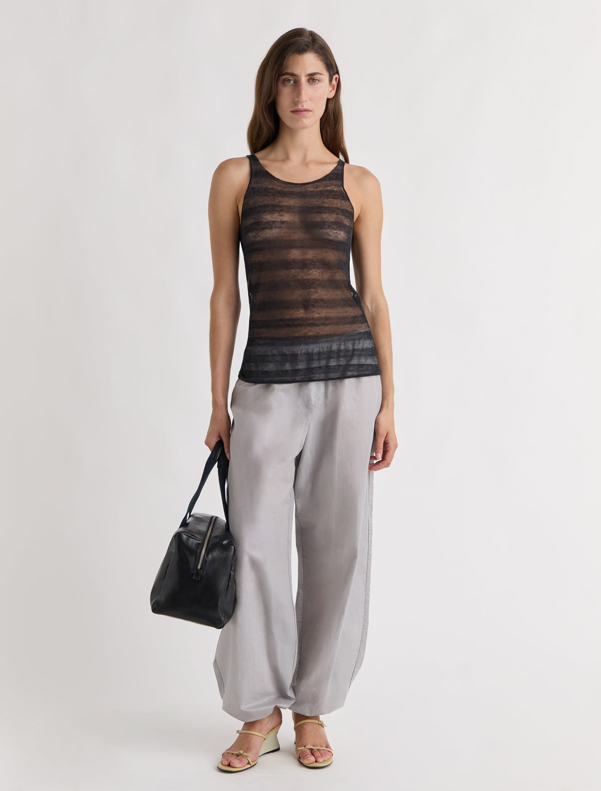 Dino striped effect knitted top black